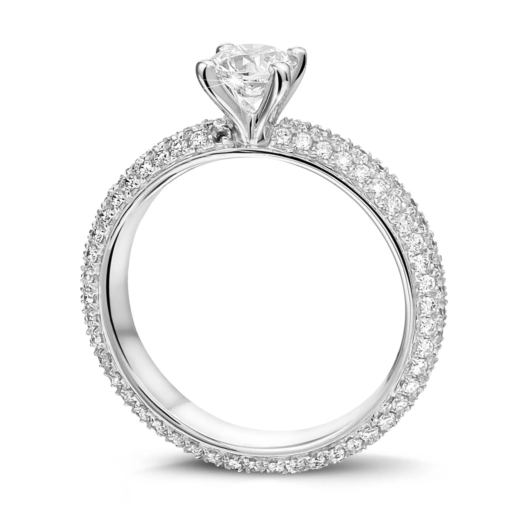 0.50 quilates anillo solitario (banda completa) en oro blanco con diamantes en los lados 