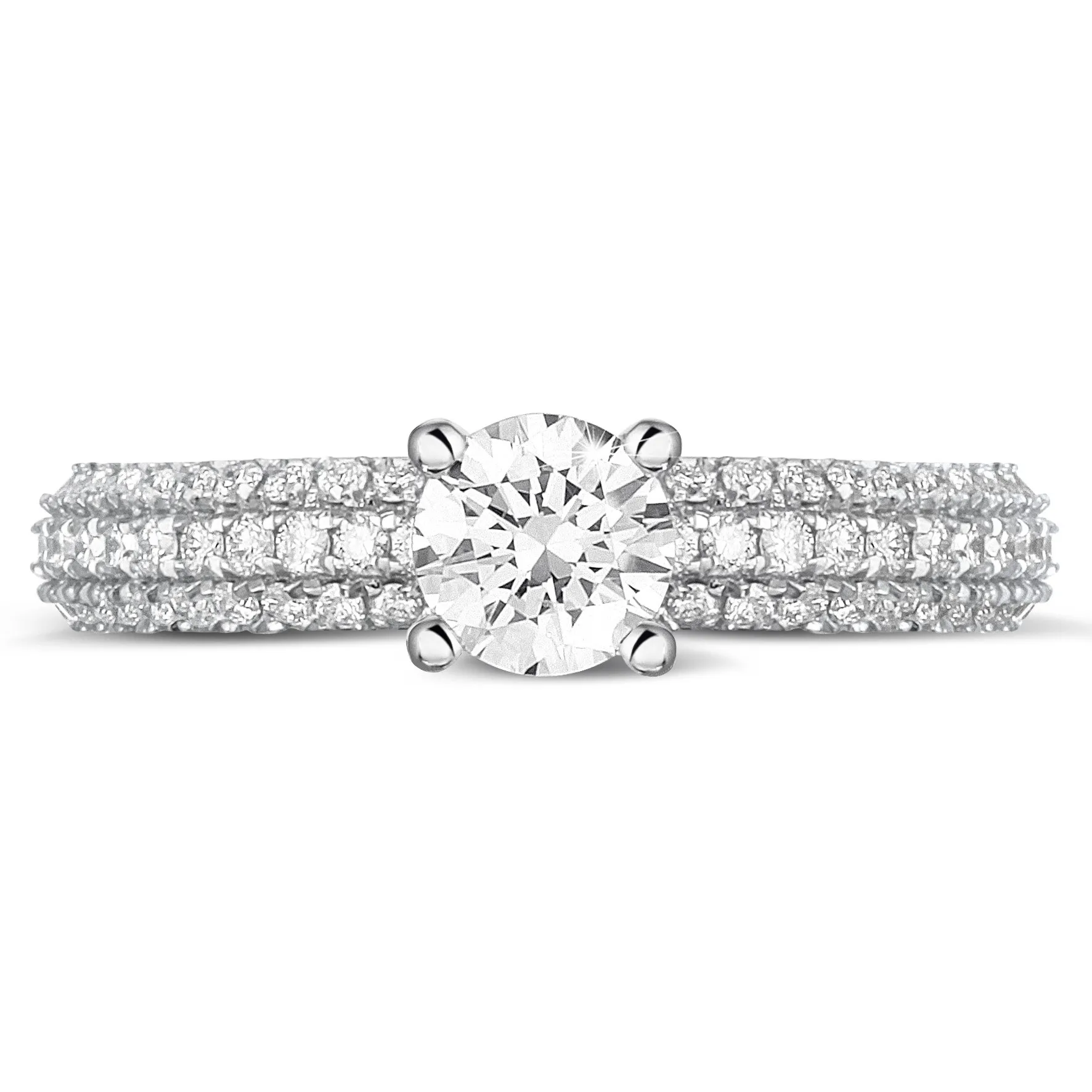 0.50 quilates anillo solitario (banda completa) en oro blanco con diamantes en los lados 