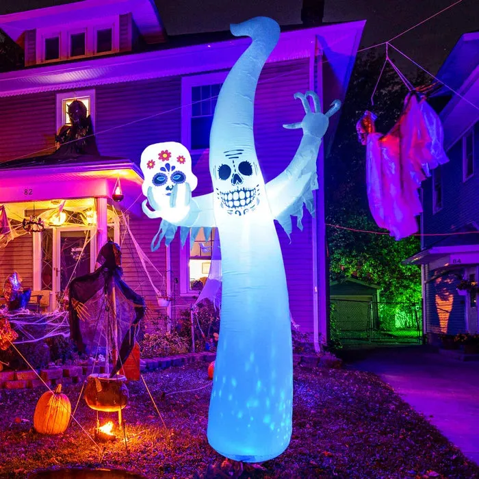 12FT Tall Inflatable Smiling Spooky Ghost Holding Skull