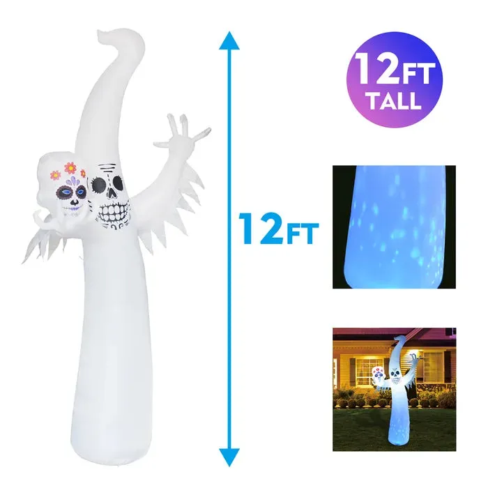 12FT Tall Inflatable Smiling Spooky Ghost Holding Skull