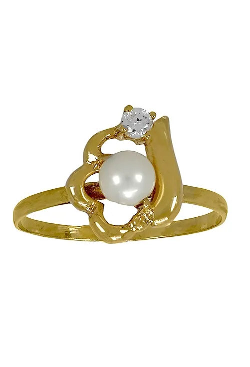 Anillo oro, sortija con perla y circonita para niña. 083_091