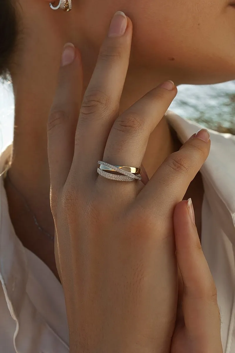 Anillos circonitas de plata bandas de circonitas cruzadas