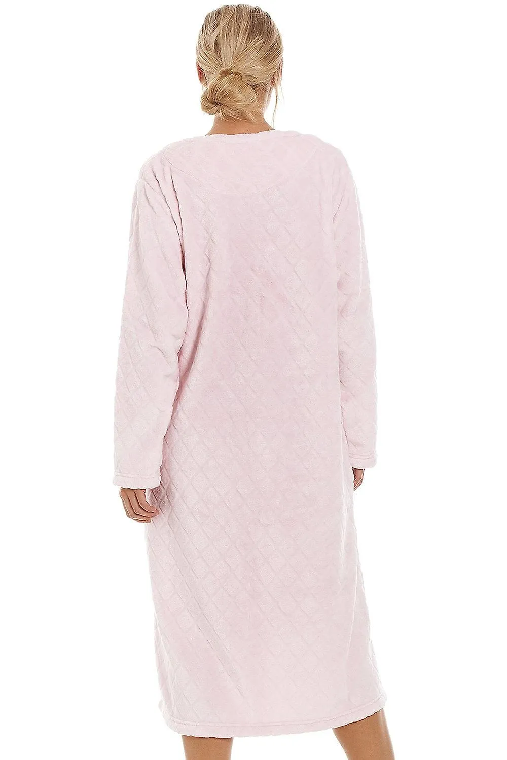 Bata de casa con estampado de diamantes con cremallera rosa claro supersuave para mujer Camille