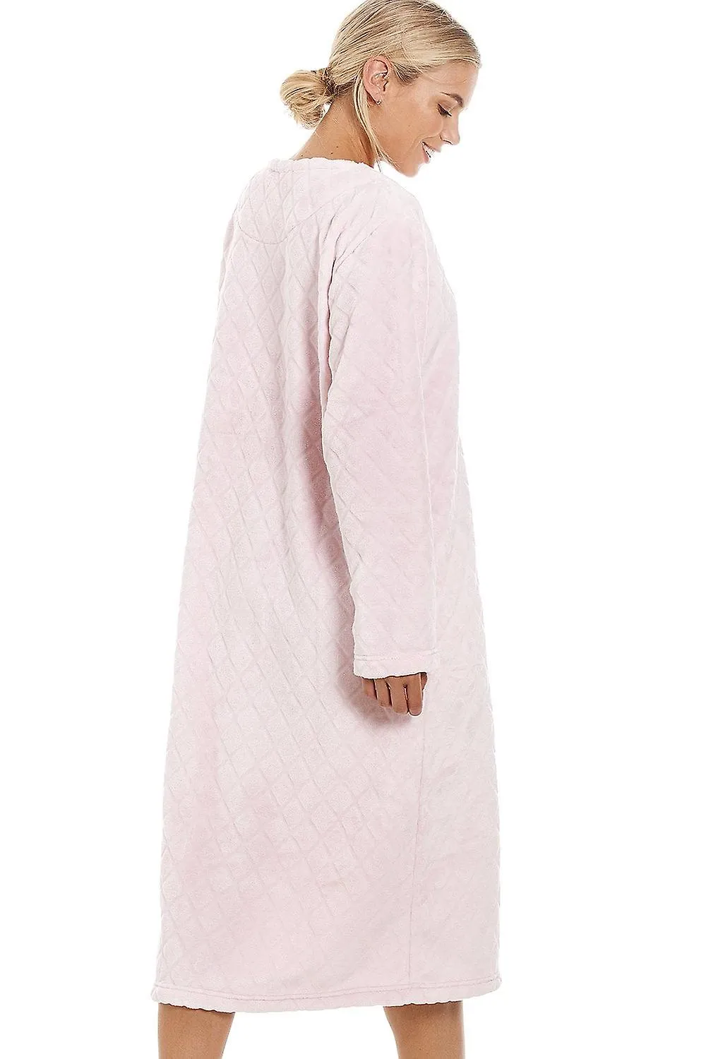 Bata de casa con estampado de diamantes con cremallera rosa claro supersuave para mujer Camille