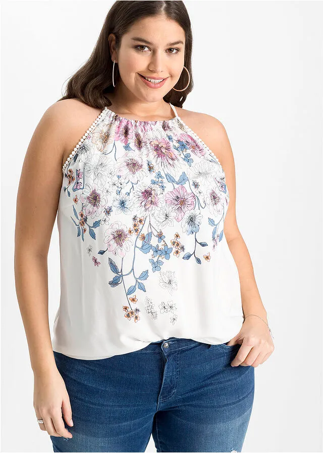 Blusa sin mangas Blanco lana estampado