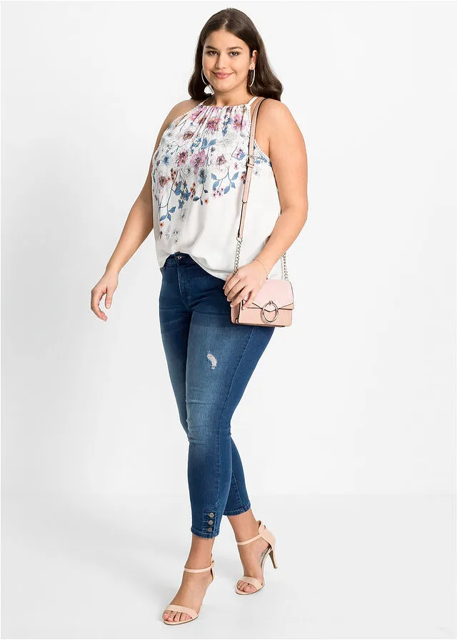 Blusa sin mangas Blanco lana estampado