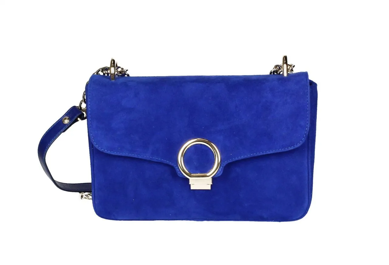 Bolso Ante Azulon Con Tapa y Cierre Circular