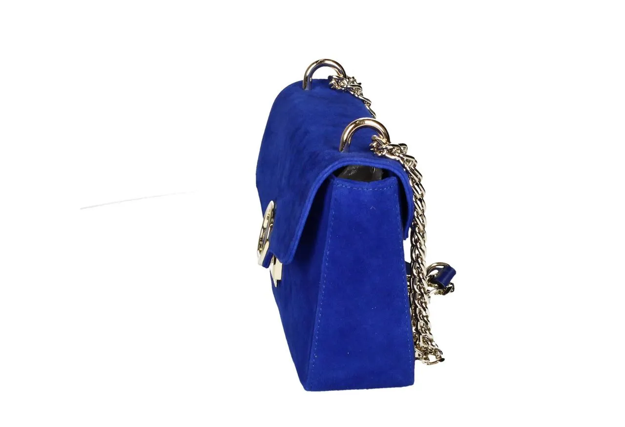 Bolso Ante Azulon Con Tapa y Cierre Circular