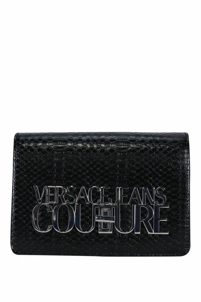 Bolso bandolera negro mini con textura de serpiente 