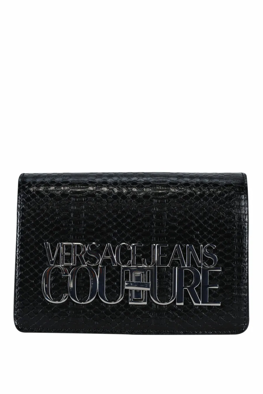 Bolso bandolera negro mini con textura de serpiente 