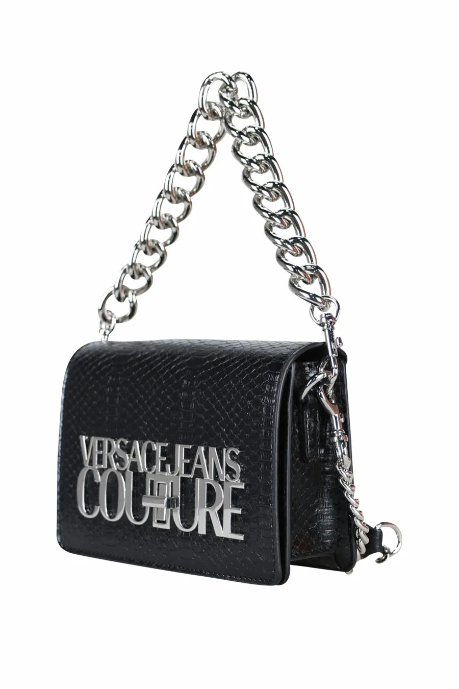 Bolso bandolera negro mini con textura de serpiente 