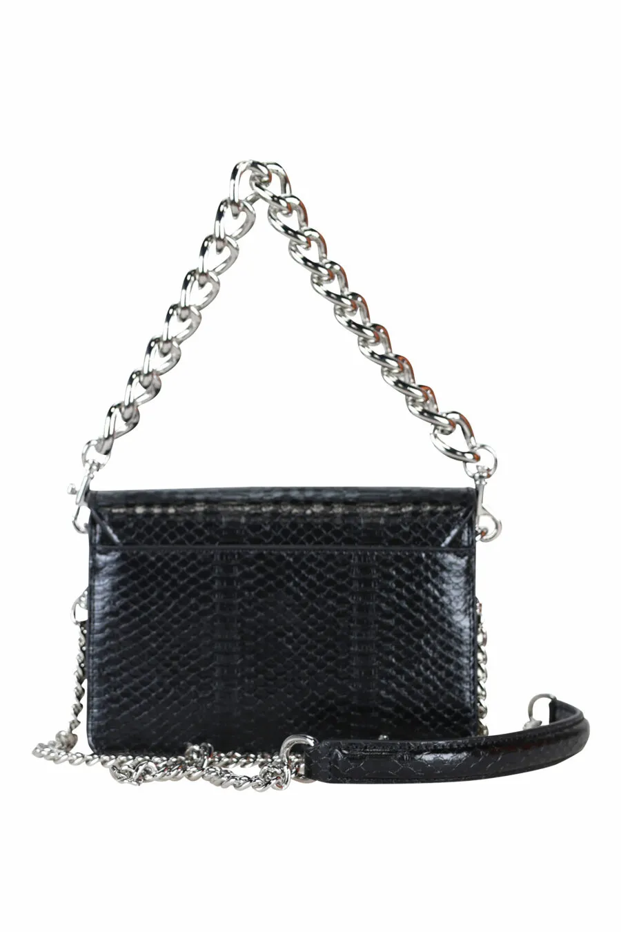 Bolso bandolera negro mini con textura de serpiente 