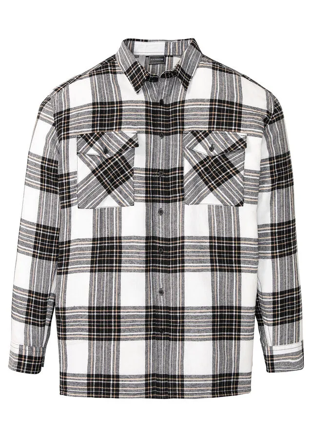 CAMISA DE MANGA LARGA BLANCO LANANEGROCAFé CON LECHE DE CUADROS