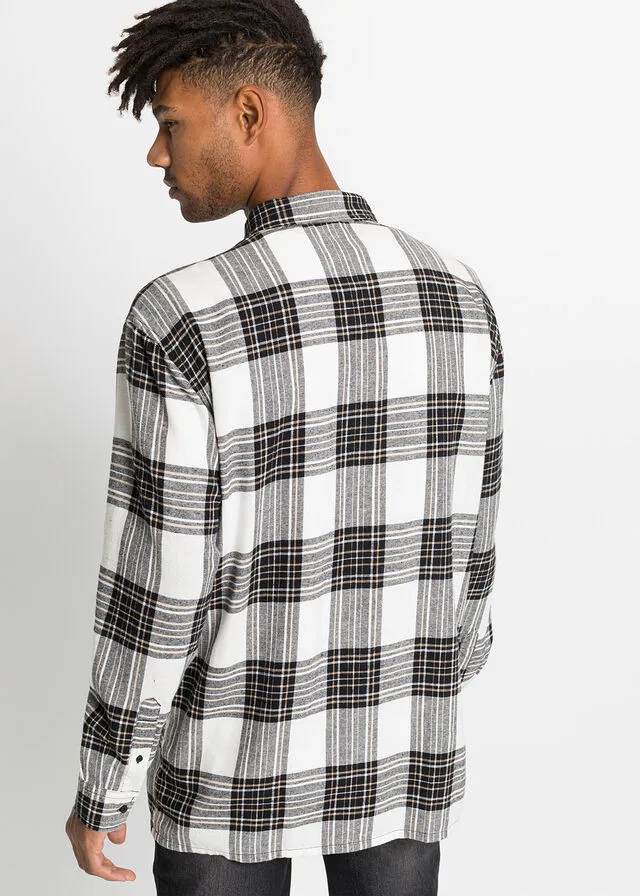 CAMISA DE MANGA LARGA BLANCO LANANEGROCAFé CON LECHE DE CUADROS