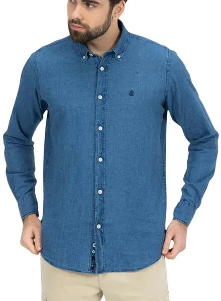 Camisa El Pulpo Denim Micro Azul Para Hombre