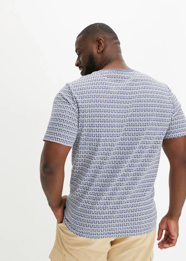 CAMISETA CON CUELLO HENLEY NEGROBLANCO LANA