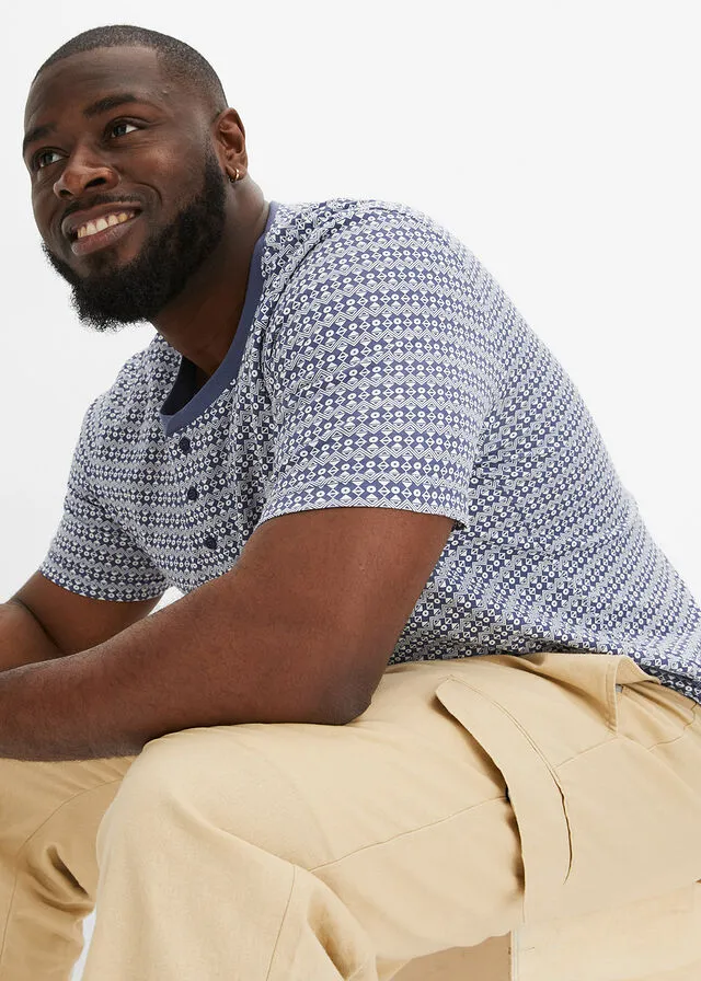 CAMISETA CON CUELLO HENLEY NEGROBLANCO LANA