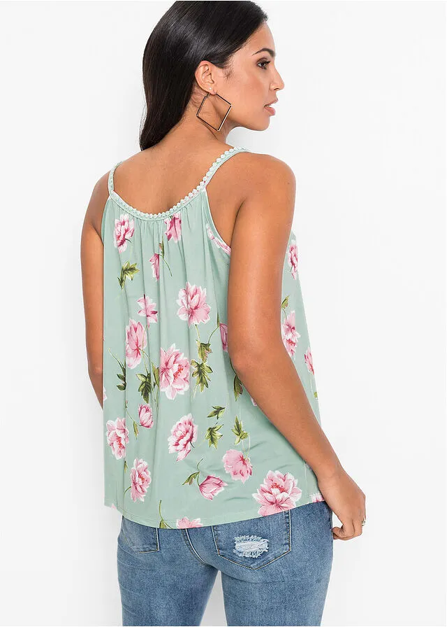 Camiseta con estampado Verde menta de flores