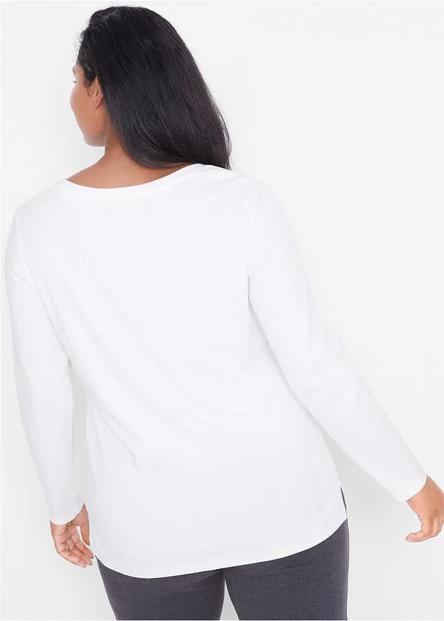 CAMISETA DE ALGODóN DE MANGA LARGA CON MOTIVO NAVIDEñO BLANCO LANAAZUL OSCURO