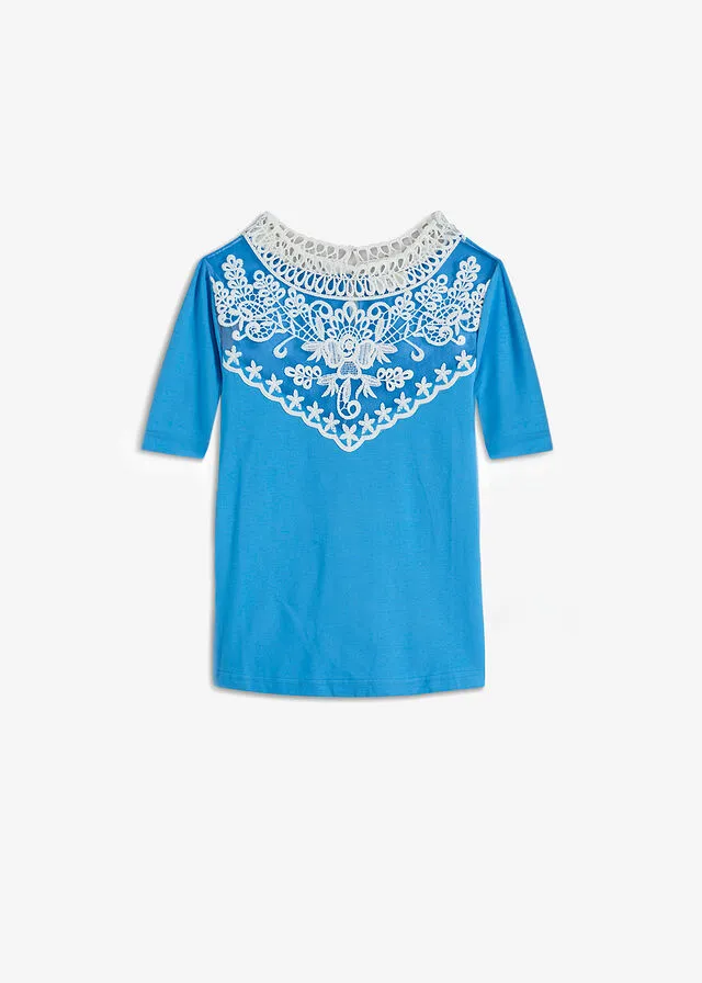 CAMISETA DE MANGA LARGA AZUL BRILLANTEBLANCO LANA