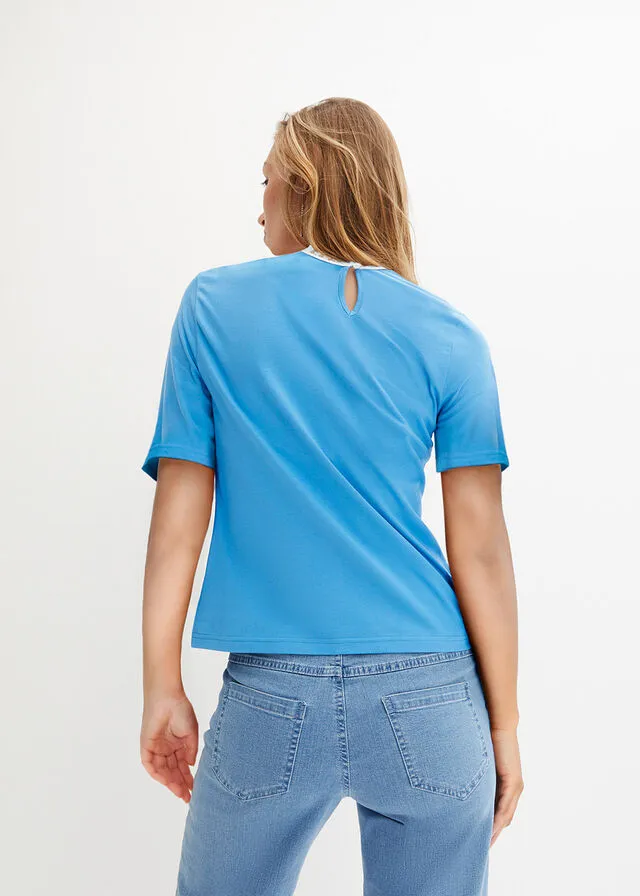 CAMISETA DE MANGA LARGA AZUL BRILLANTEBLANCO LANA
