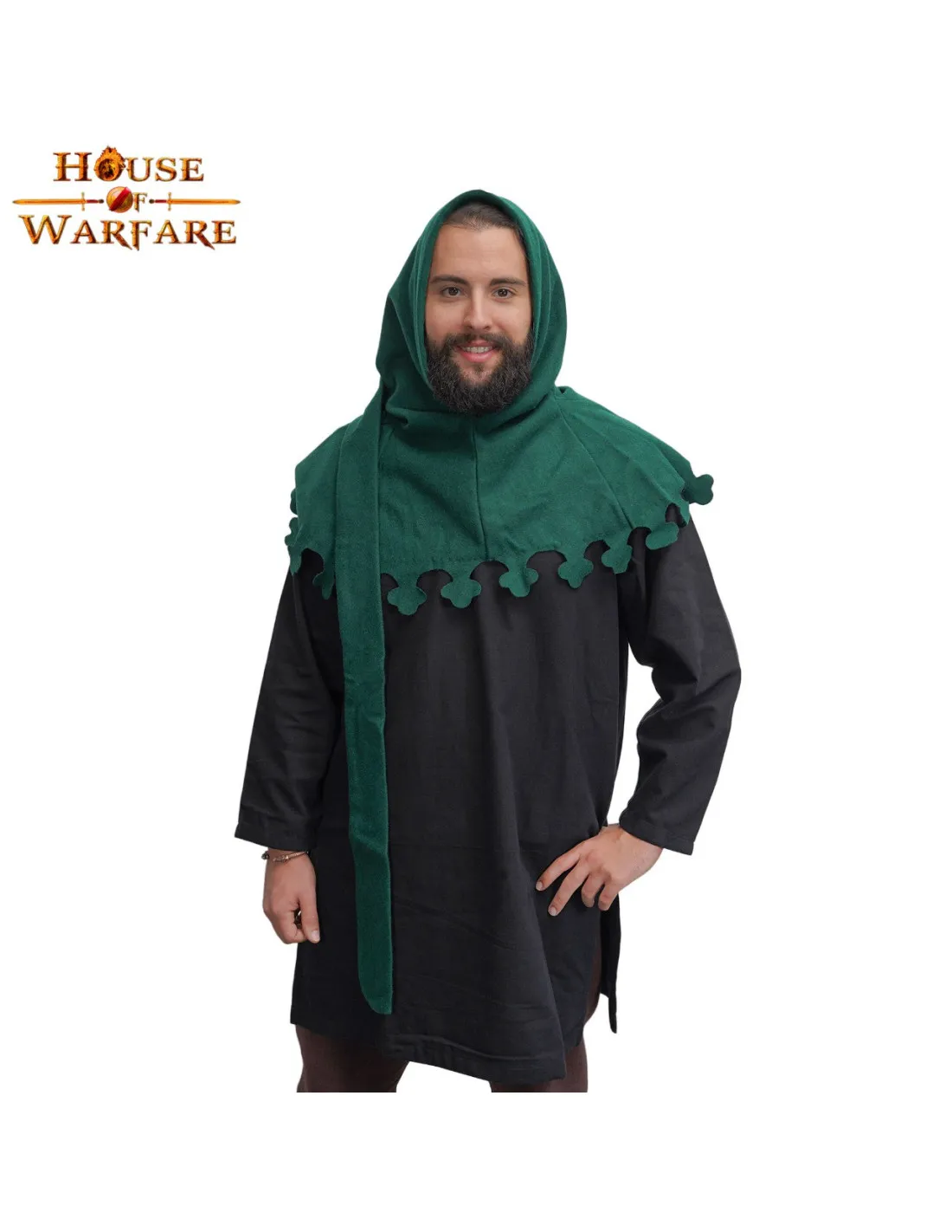 CAPUCHA MEDIEVAL DE LANA CON COLA LIRIPIPE EN VERDE (SIGLOS XIVXV)