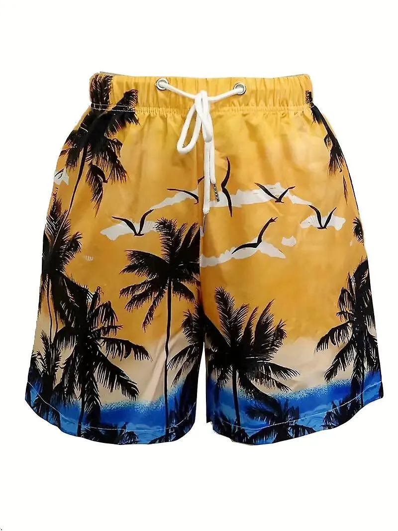 Cocotero Patrón Estampado Bañador Hombre Pantalones cortos de playa con cordón de secado rápido para verano