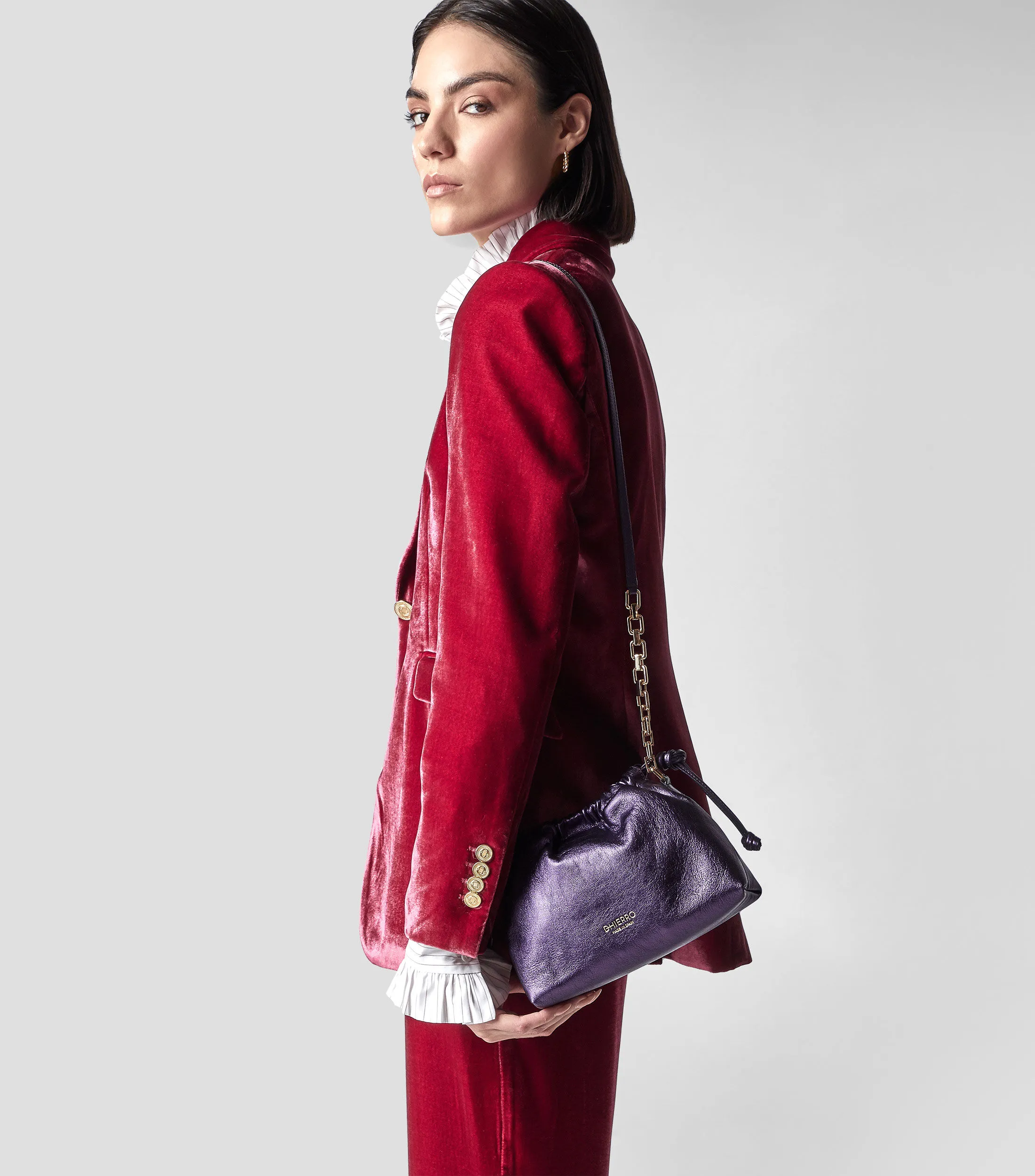 DHierro Bolso crossbody en piel morado Platón Mujer