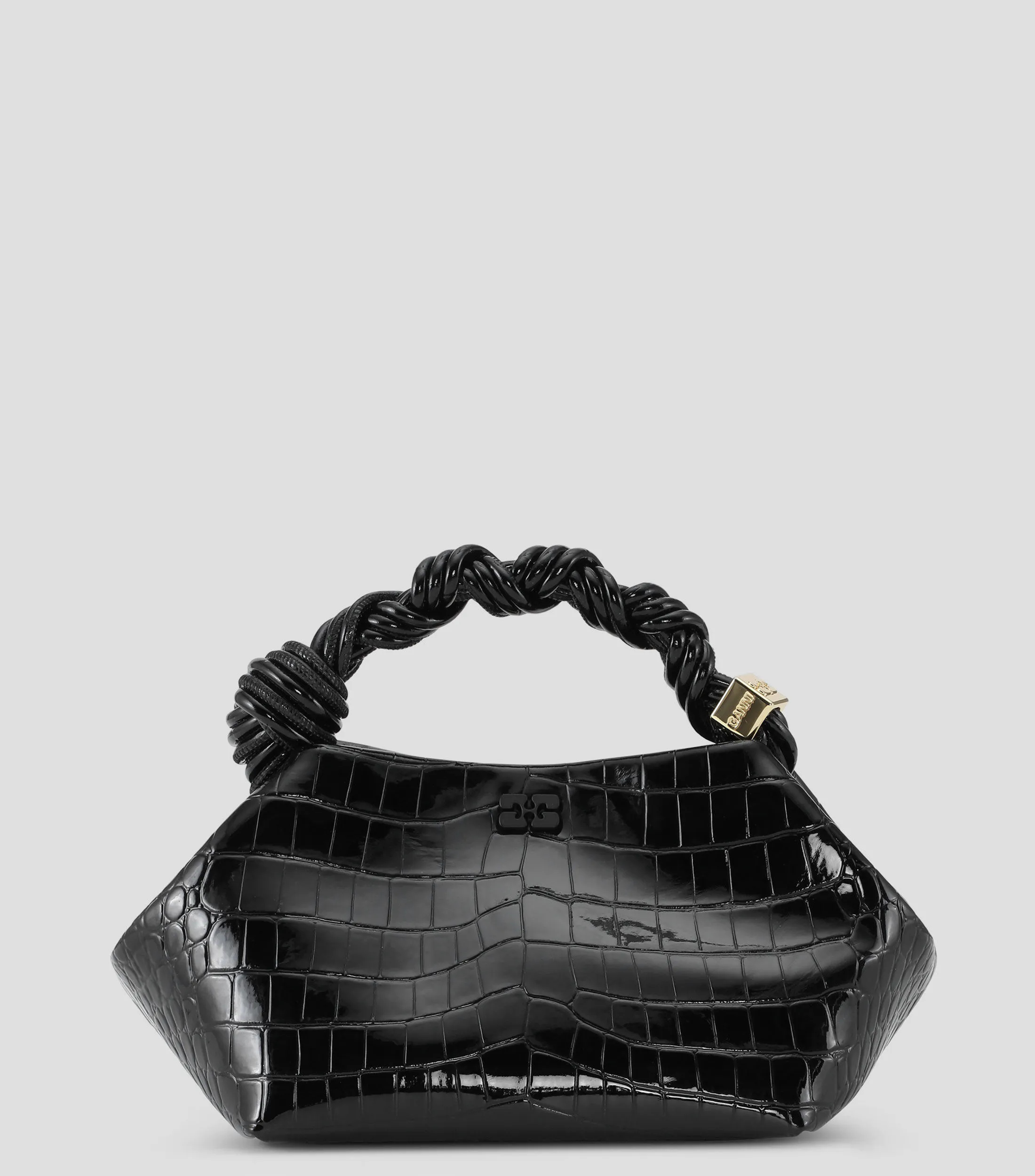 Ganni Bolso Satchel Negro en piel Bou Bag con animal skin Mujer