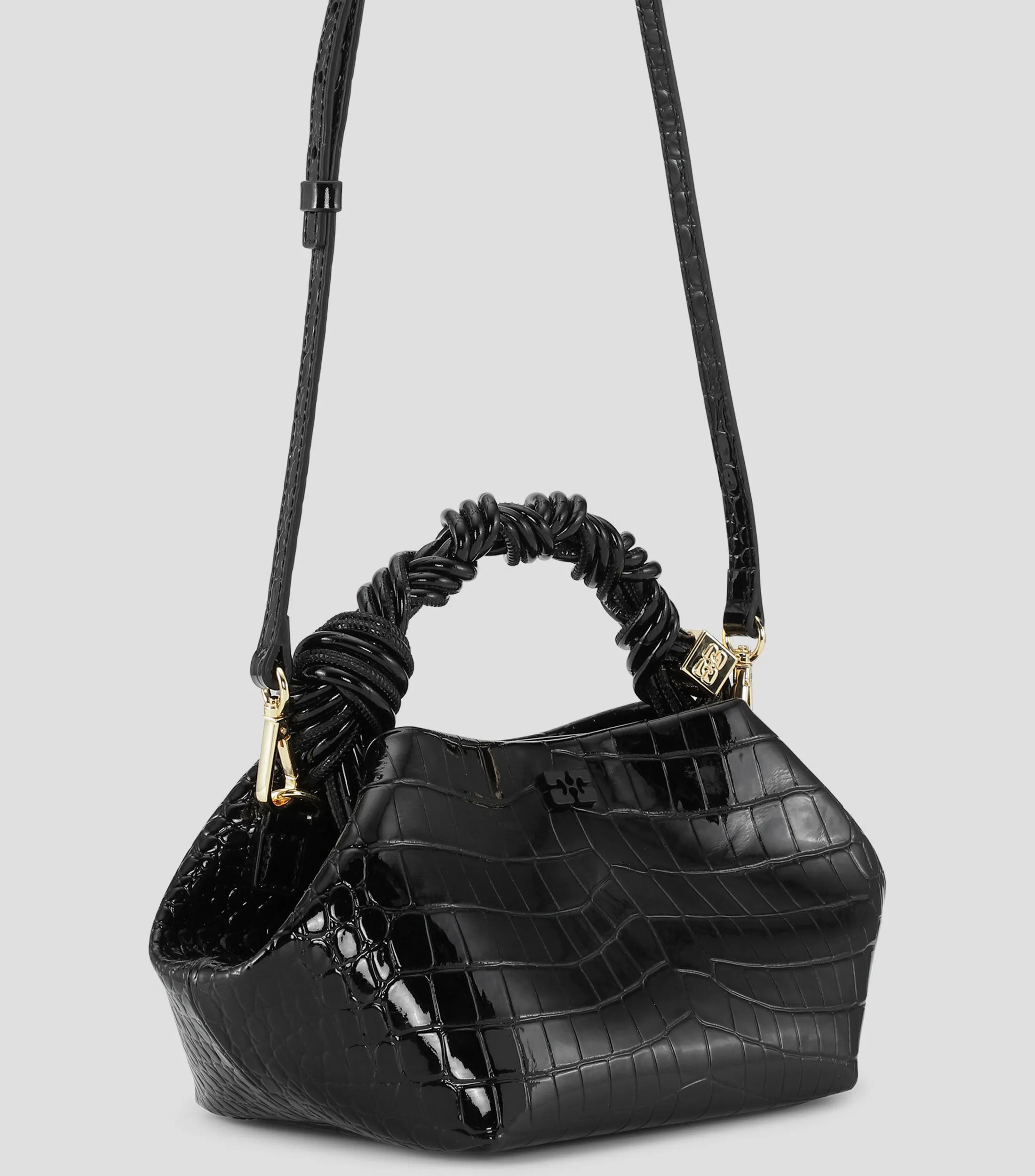Ganni Bolso Satchel Negro en piel Bou Bag con animal skin Mujer