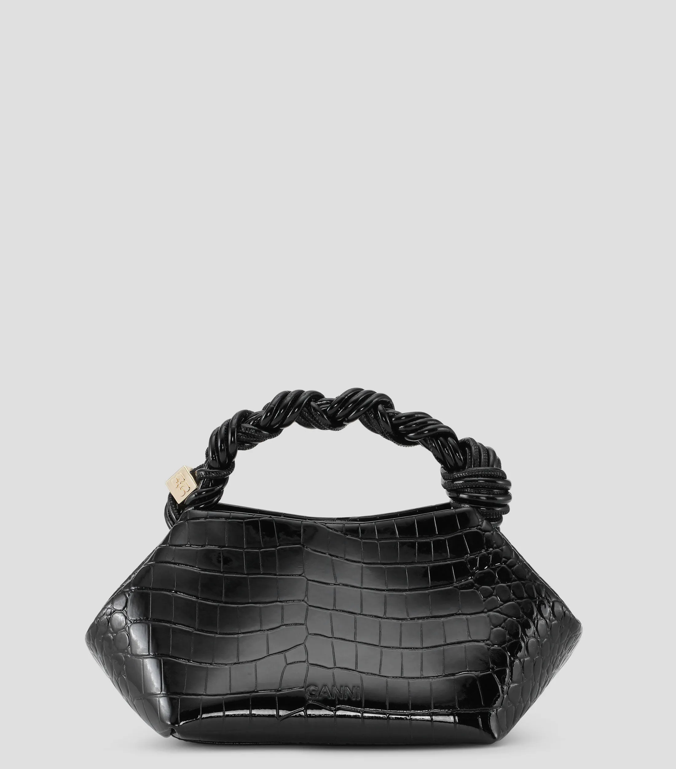 Ganni Bolso Satchel Negro en piel Bou Bag con animal skin Mujer