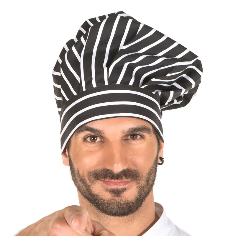 GORRO GRAN CHEF CON VELCRO NEGRO RAYAS  GARY'S