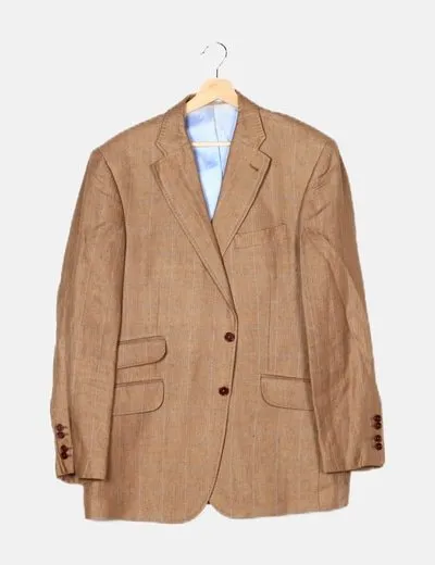 Hackett London Chaqueta de traje marrón estampado cuadros