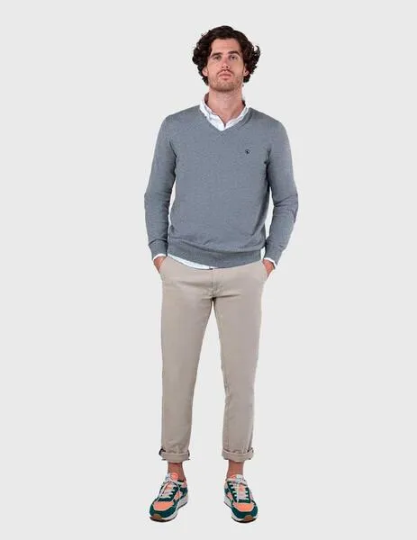 Jersey El Ganso Cuello Pico gris para hombre