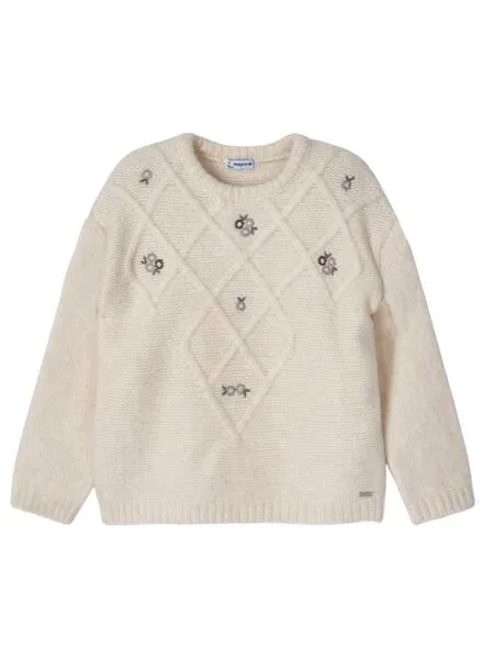 Jersey Mayoral Bordado Flores Beige Para Niña