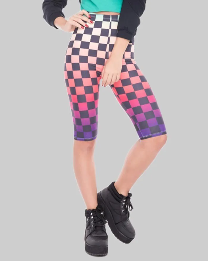 Leggings Capri con estampado de cuadros degradados de cintura alta