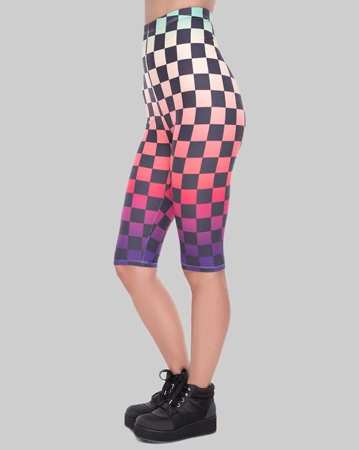 Leggings Capri con estampado de cuadros degradados de cintura alta