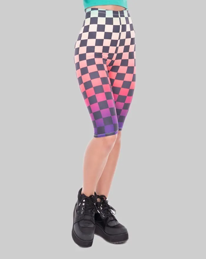 Leggings Capri con estampado de cuadros degradados de cintura alta