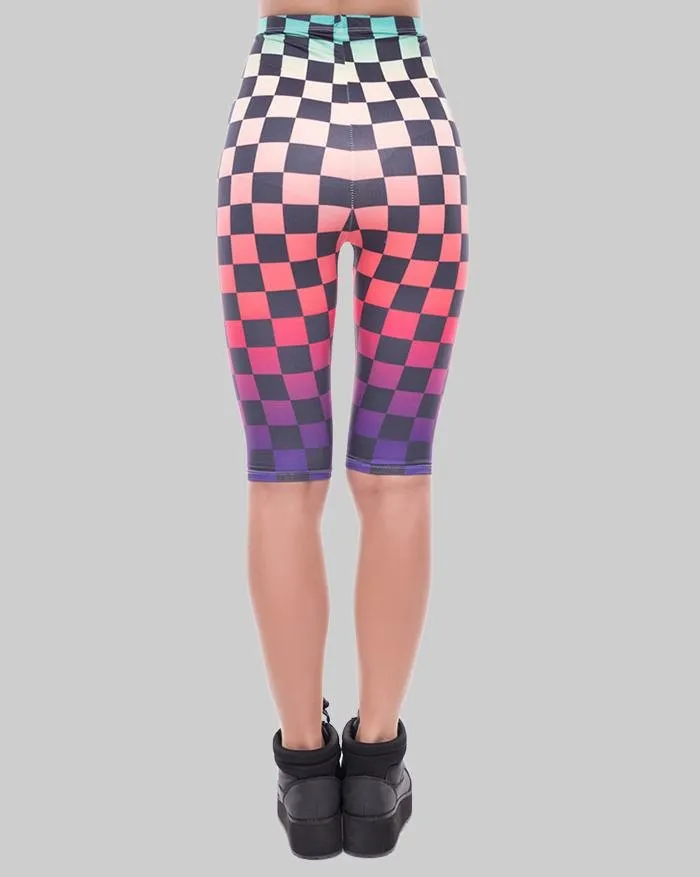Leggings Capri con estampado de cuadros degradados de cintura alta