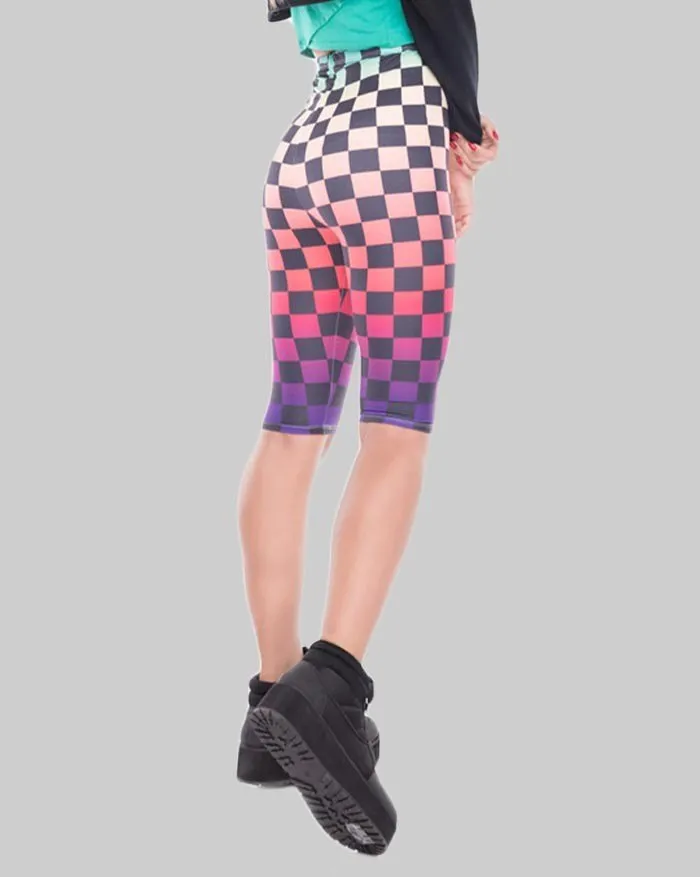 Leggings Capri con estampado de cuadros degradados de cintura alta
