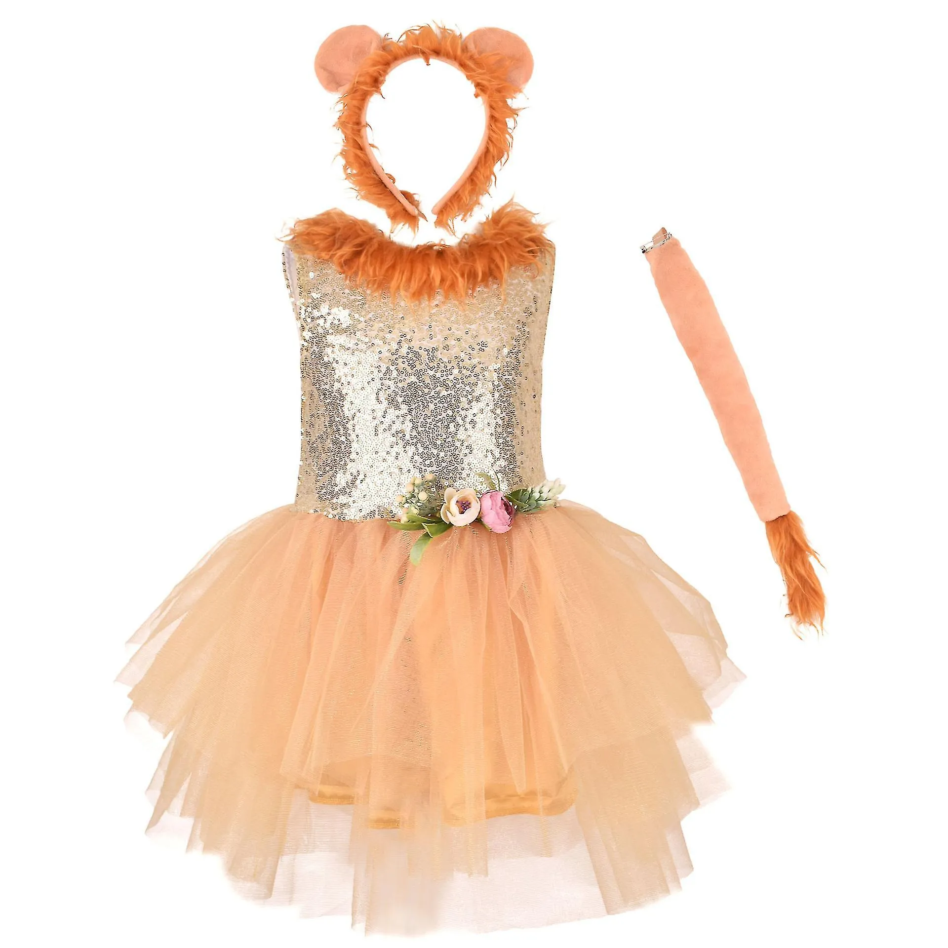 Lion Mesh Tutu Dress 1 de junio Día del Niño Performance Dress Conjunto de 3 piezas