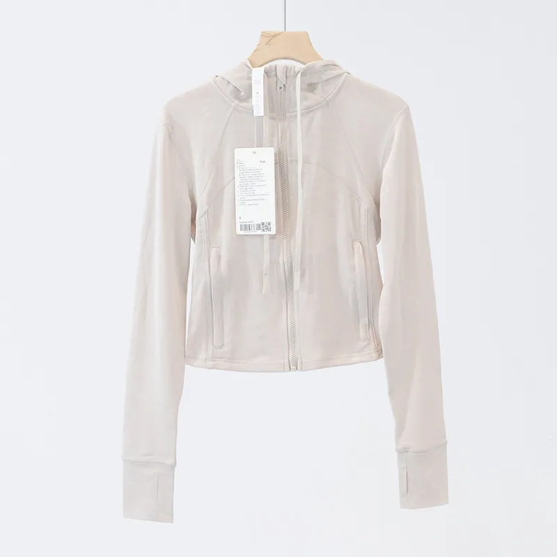 LLL037 Mujeres Stretch chaqueta corta con capucha gimnasia gimnasia de gabardina larga atuendo de cintura atuendo deportivo para