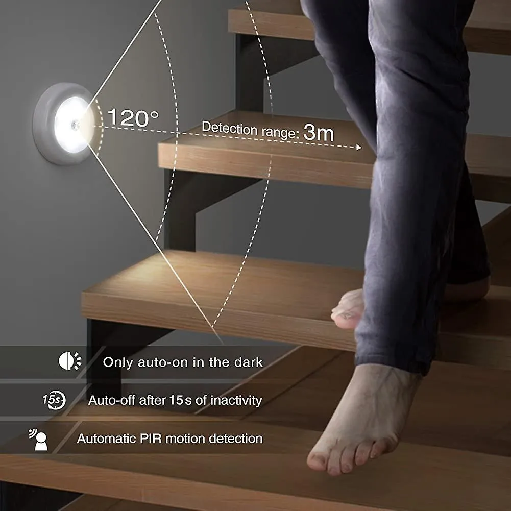 Luz nocturna led con sensor de movimiento, conjunto de 6, encendido / apagado automático magnético con 3 metros