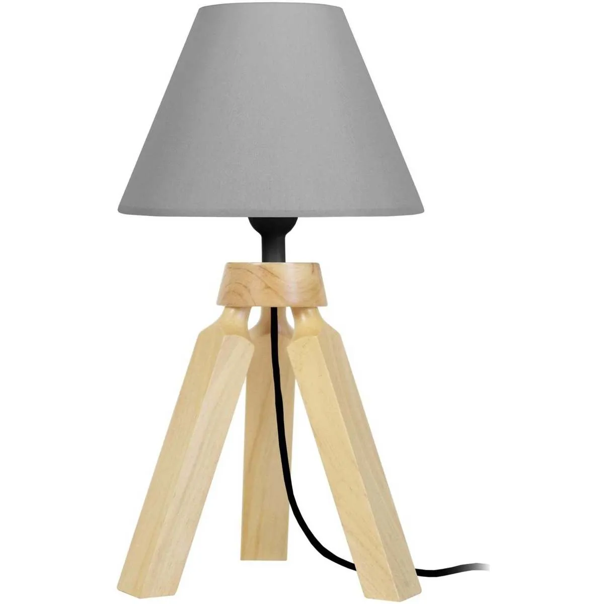 lámpara de noche redondo madera natural y gris
