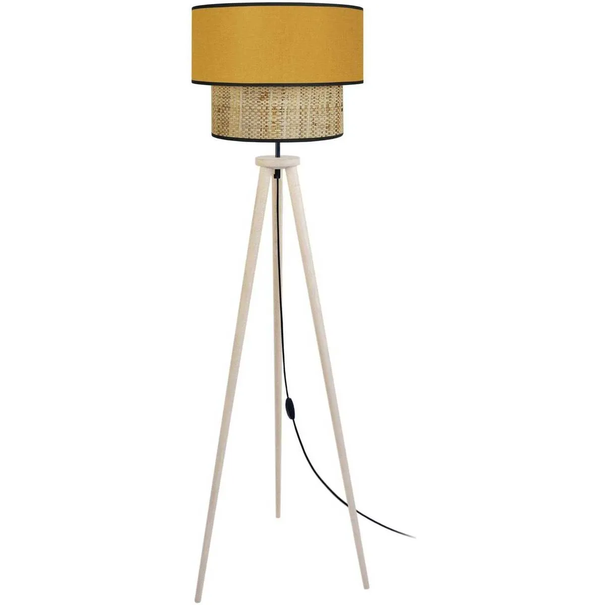 Lámpara de pie redondo madera natural y amarillo