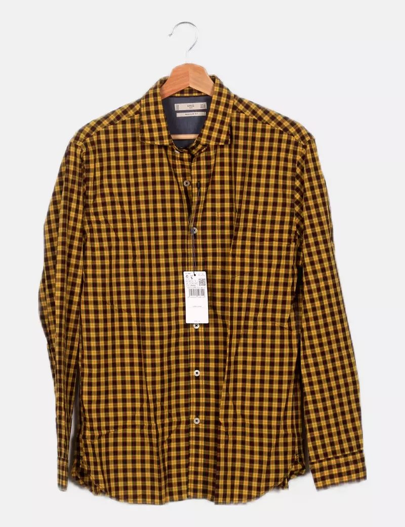 Mango Camisa amarilla estampado cuadros
