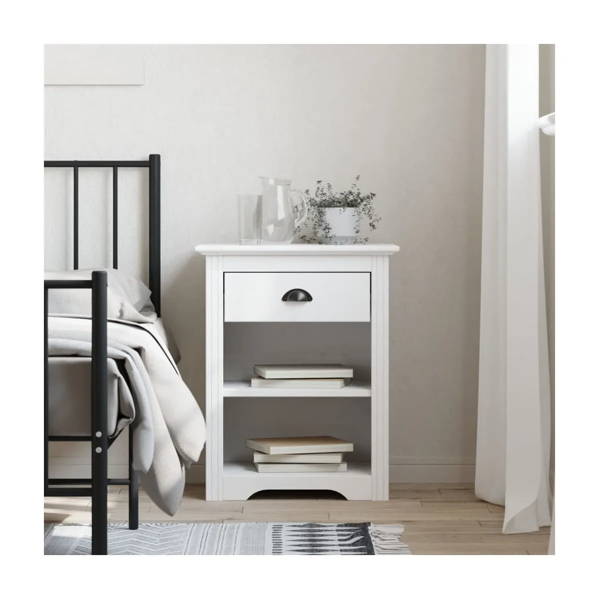 Mesita de noche BODO madera maciza de pino blanco 53x38,5x67