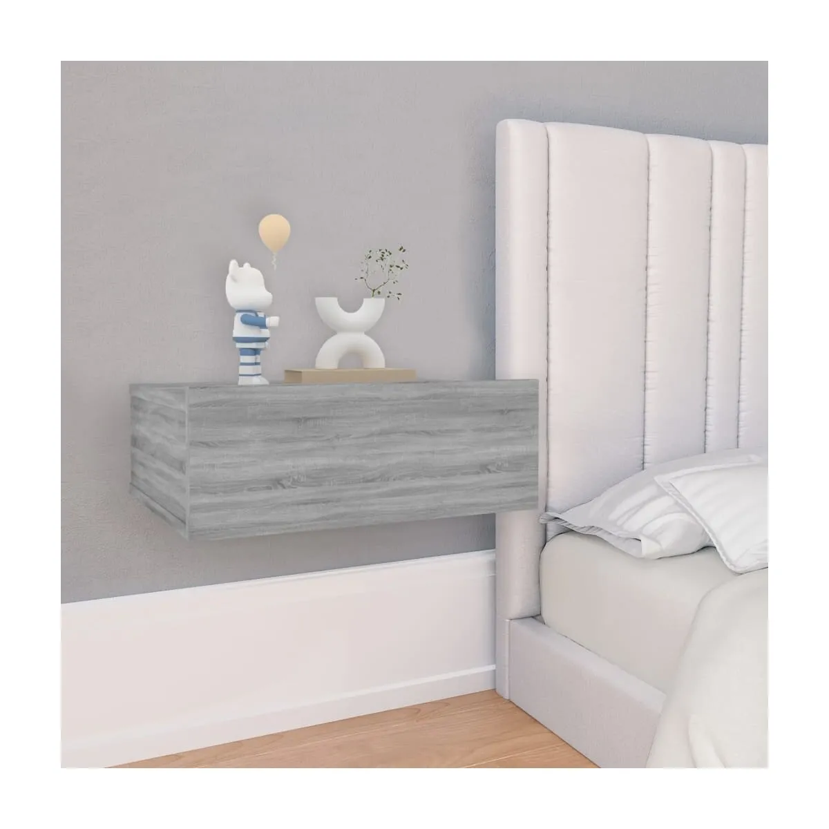 Mesita de noche flotante madera contrachapada gris 40x30x15cm