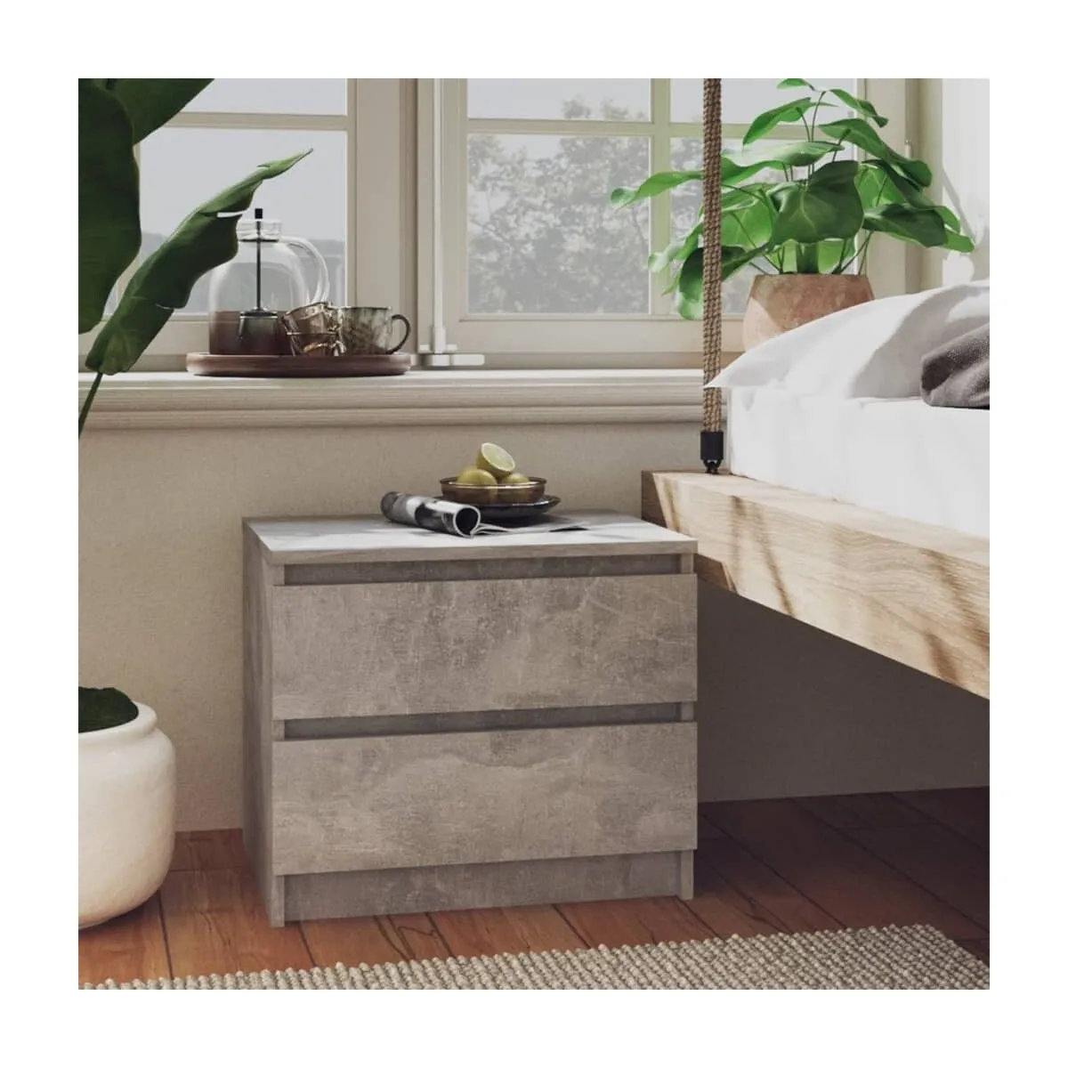 Mesita de noche madera contrachapada gris hormigón