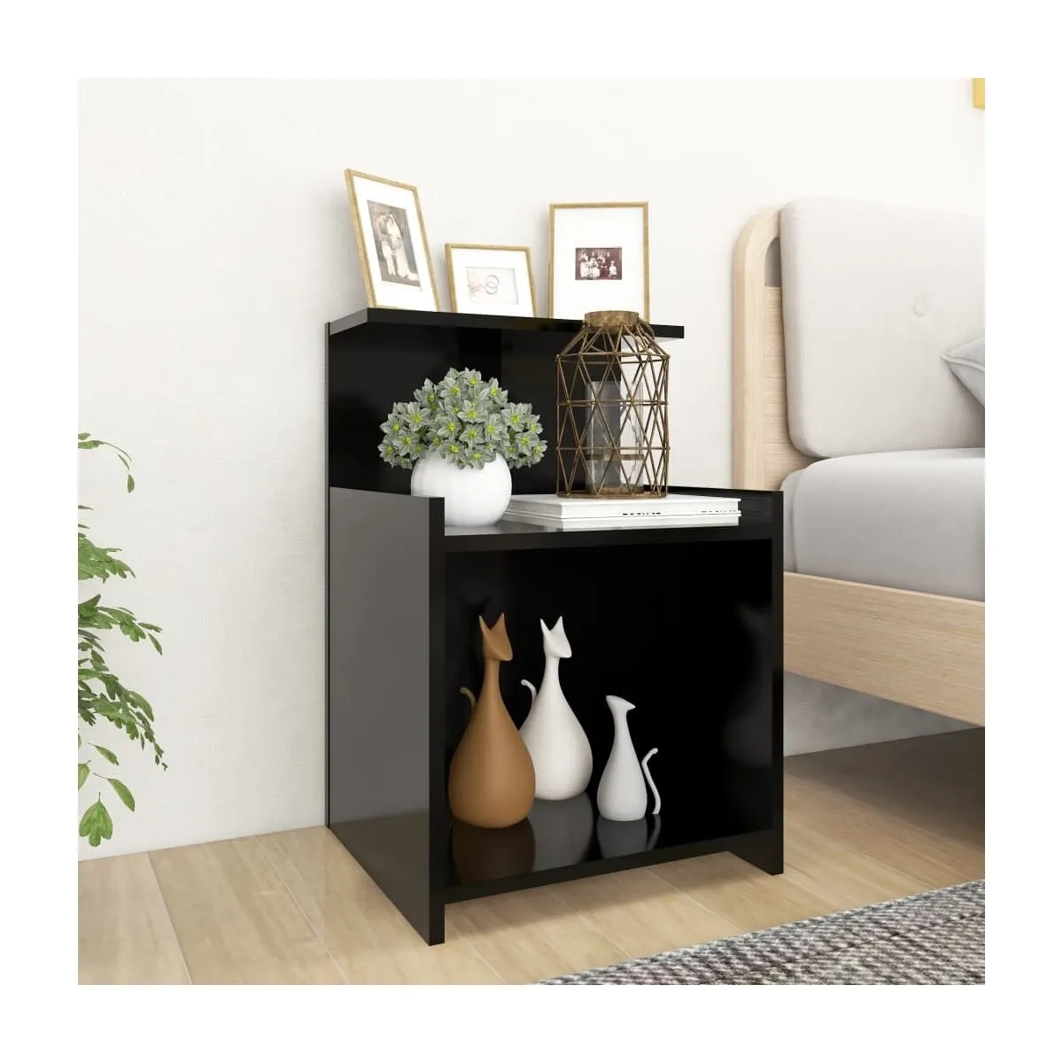 Mesita de noche madera contrachapada negro 40x35x60 cm